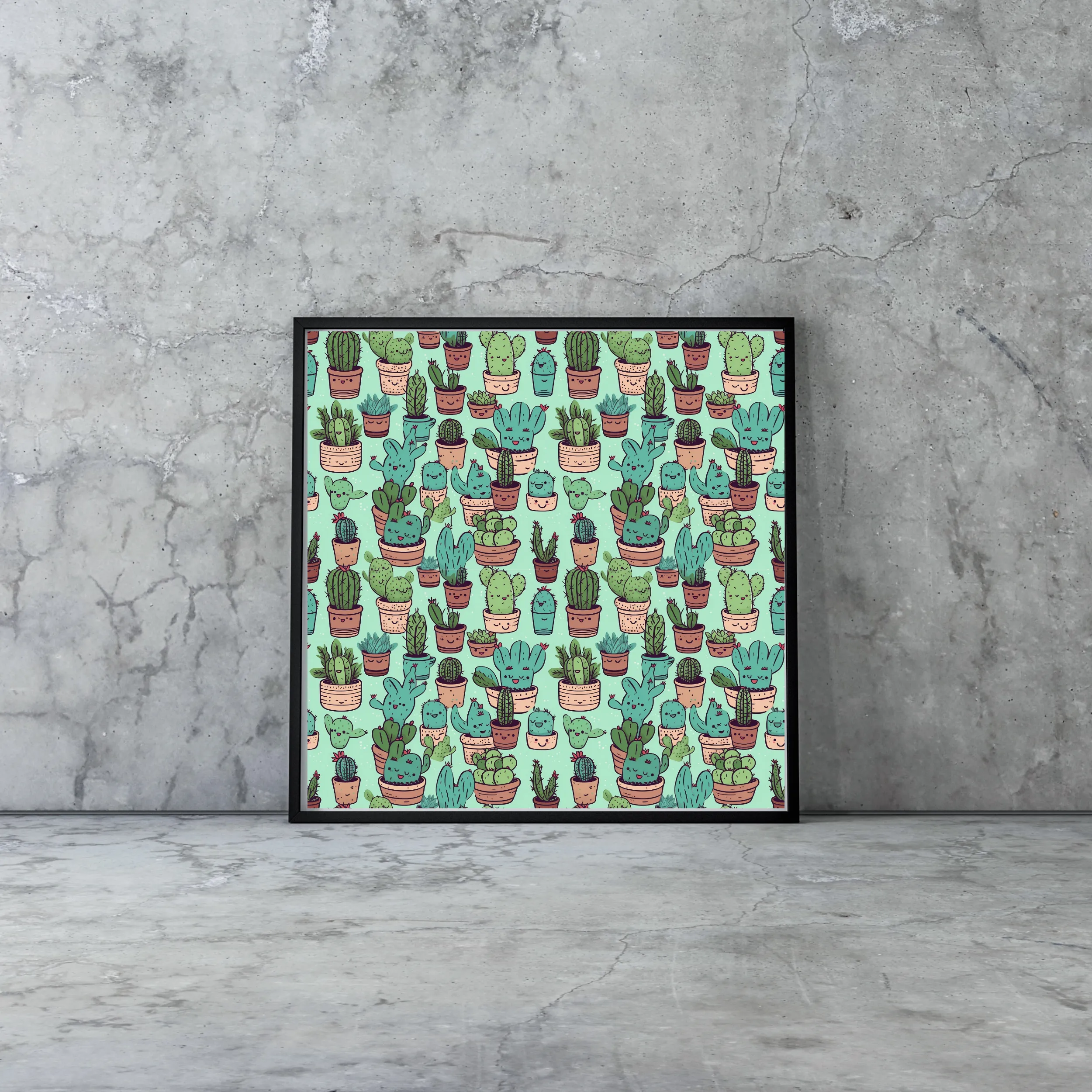 Cute Cactus Cartoon Digital Art SETC001 (Tileable)