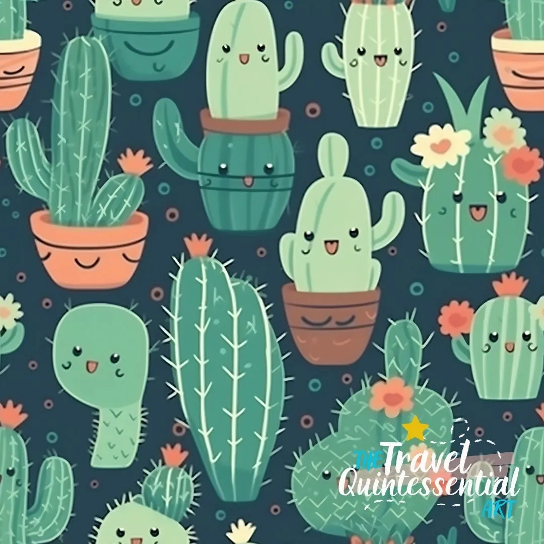 Cute Cactus Cartoon Digital Art SETC001 (Tileable)