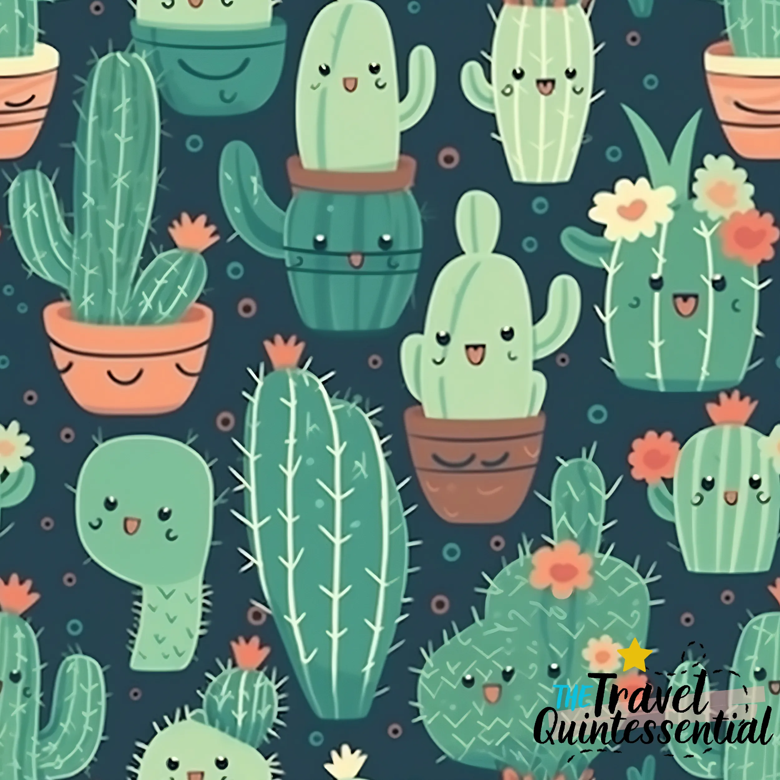 Cute Cactus Cartoon Digital Art SETC001 (Tileable)