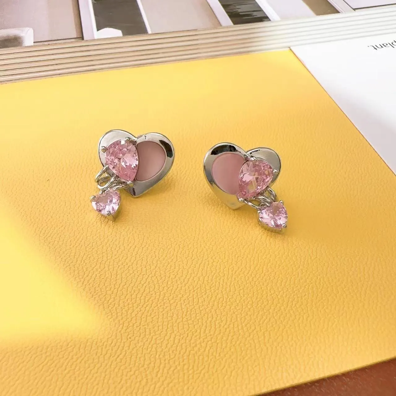Cute Crystal Dangle Heart Earrings