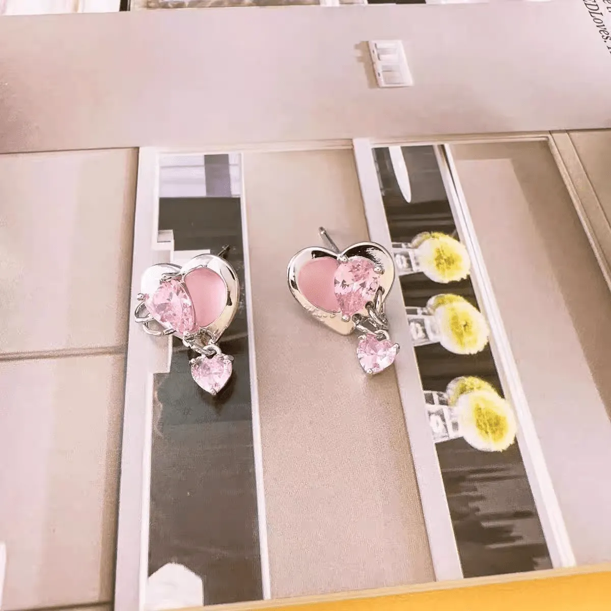Cute Crystal Dangle Heart Earrings