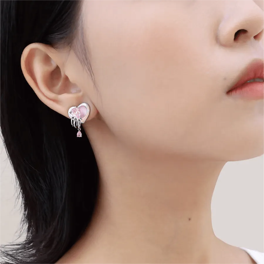 Cute Crystal Dangle Heart Earrings