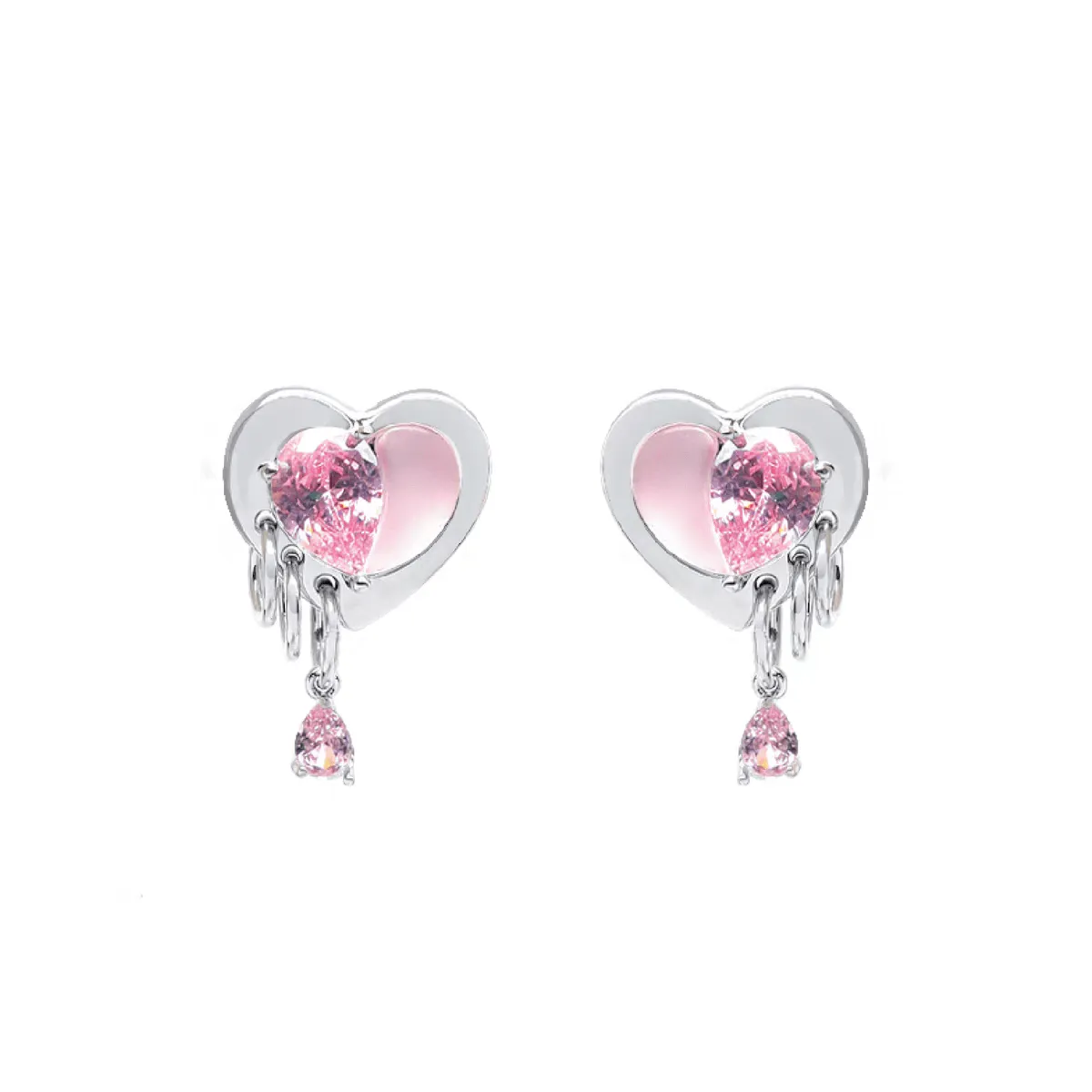 Cute Crystal Dangle Heart Earrings