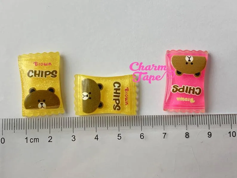 Cute Doll Snack Chip Cabochons, Cute Chip Cabs, Cute Food Cabs/Charms, Kawaii Bear Cabs, 30x18mm M049