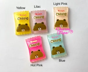Cute Doll Snack Chip Cabochons, Cute Chip Cabs, Cute Food Cabs/Charms, Kawaii Bear Cabs, 30x18mm M049