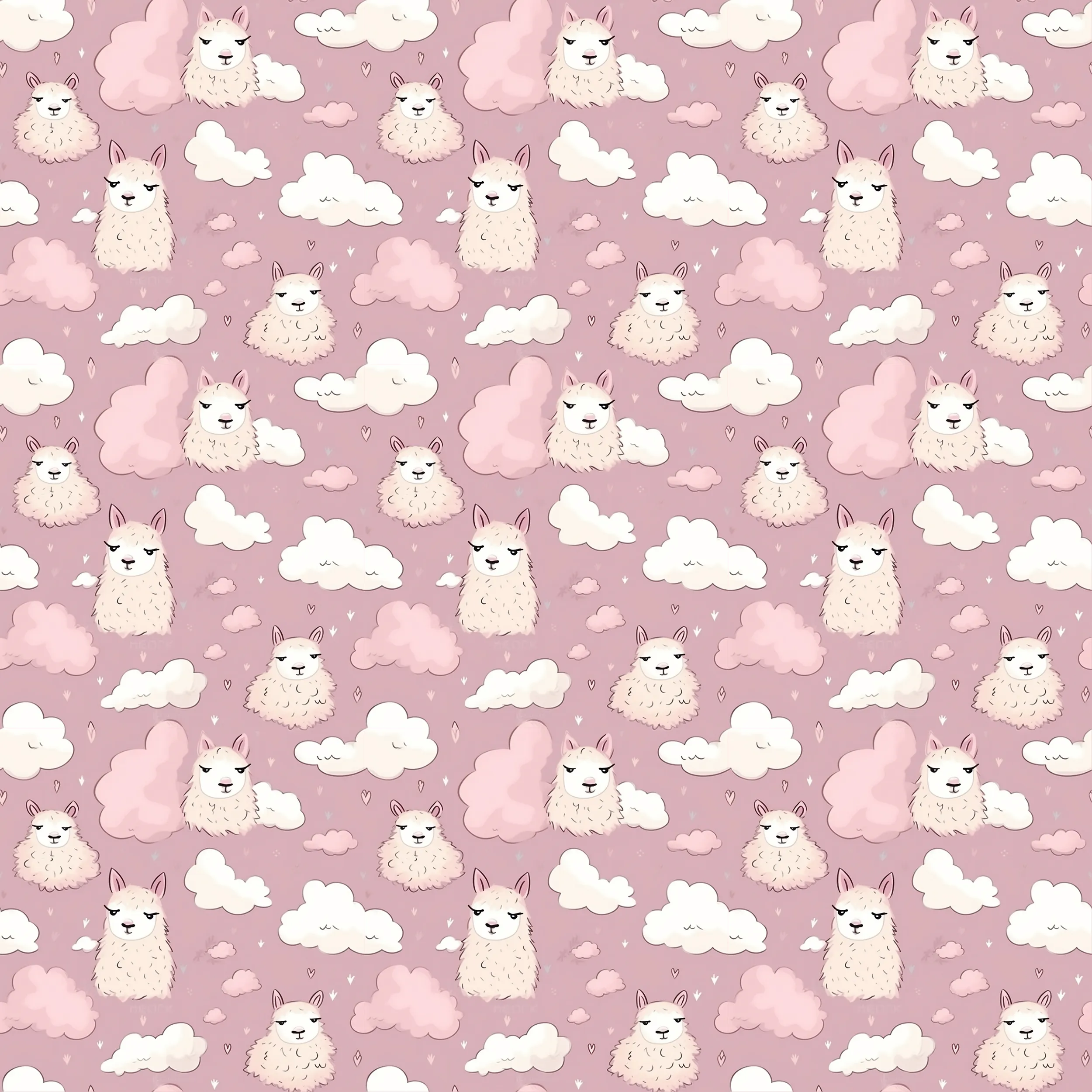 Cute Llama Cartoon Digital Art SETL001 (Tileable)
