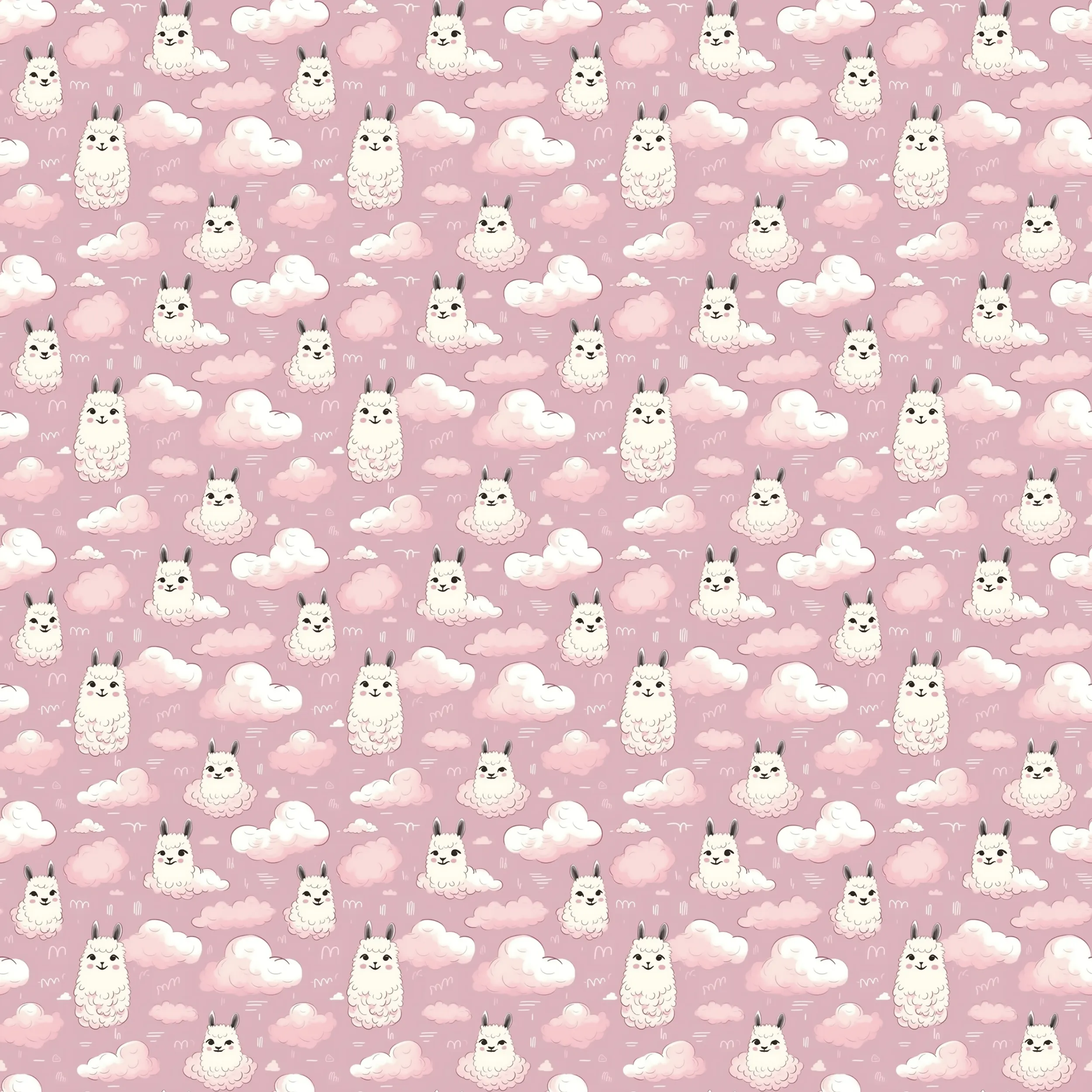 Cute Llama Cartoon Digital Art SETL001 (Tileable)