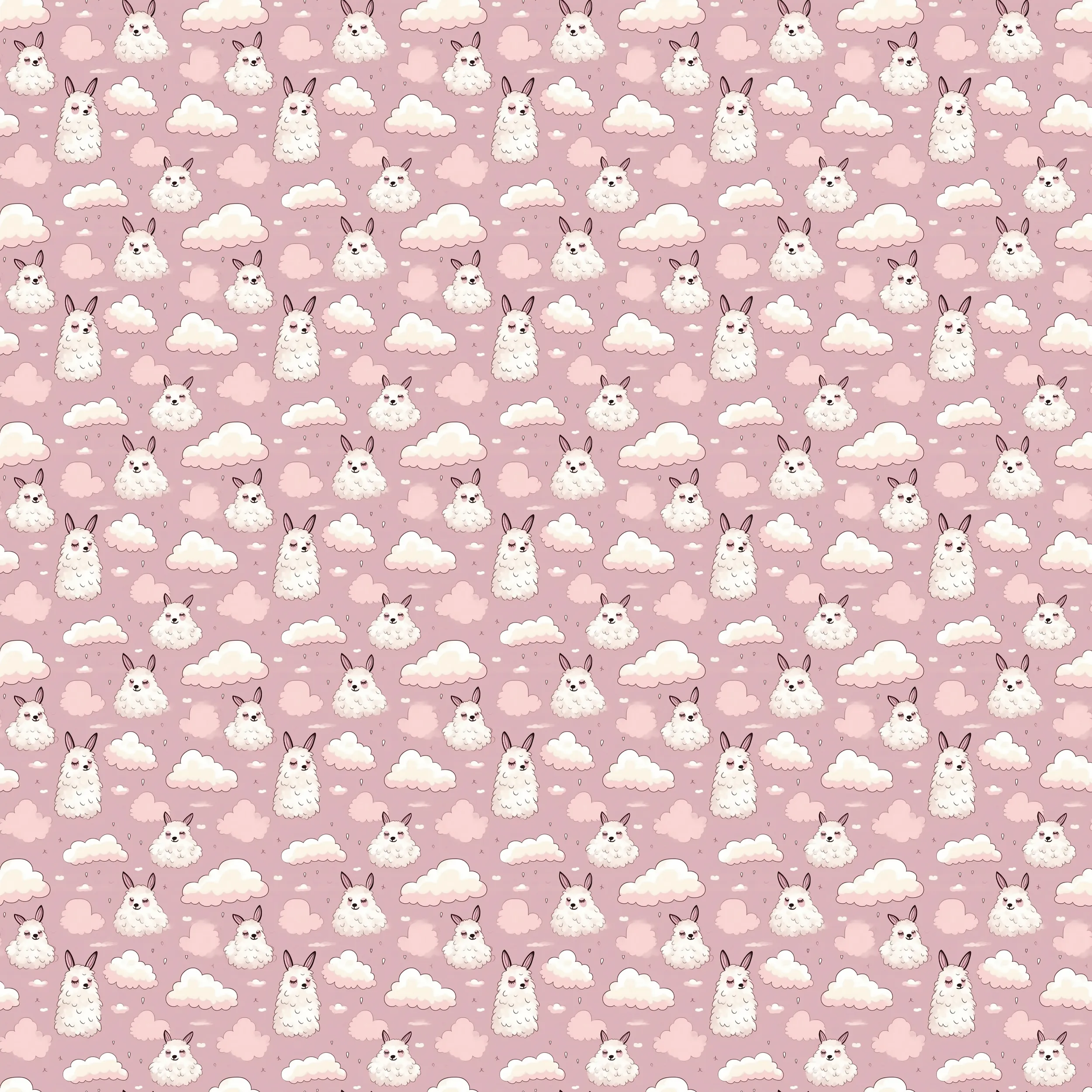 Cute Llama Cartoon Digital Art SETL001 (Tileable)