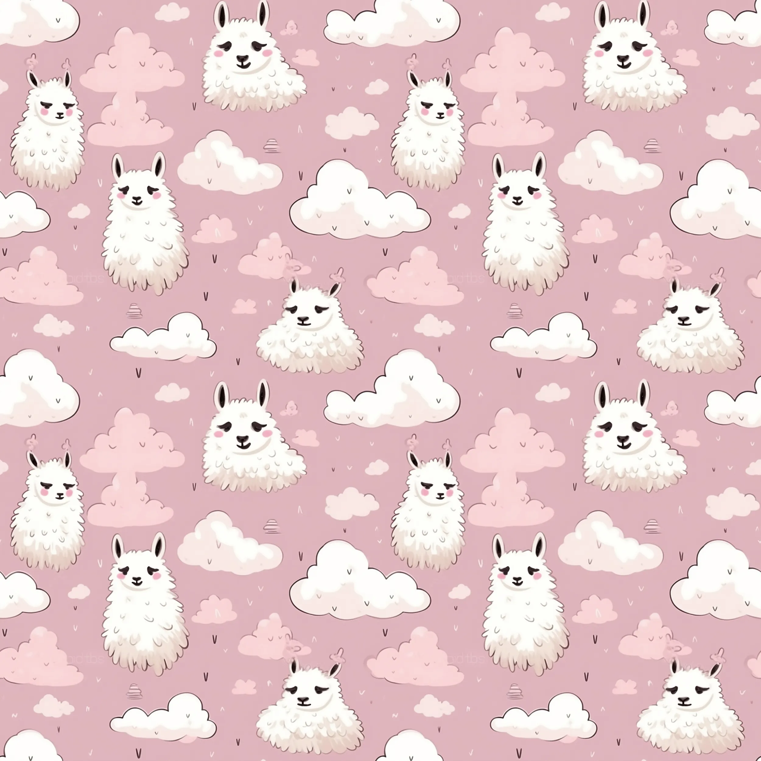 Cute Llama Cartoon Digital Art SETL001 (Tileable)