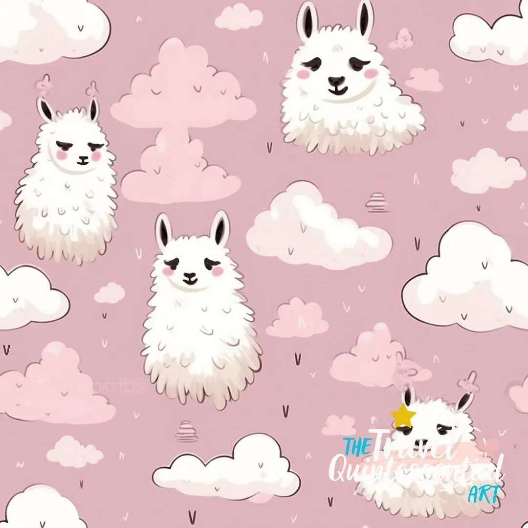 Cute Llama Cartoon Digital Art SETL001 (Tileable)