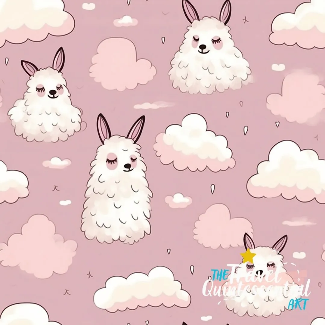 Cute Llama Cartoon Digital Art SETL001 (Tileable)