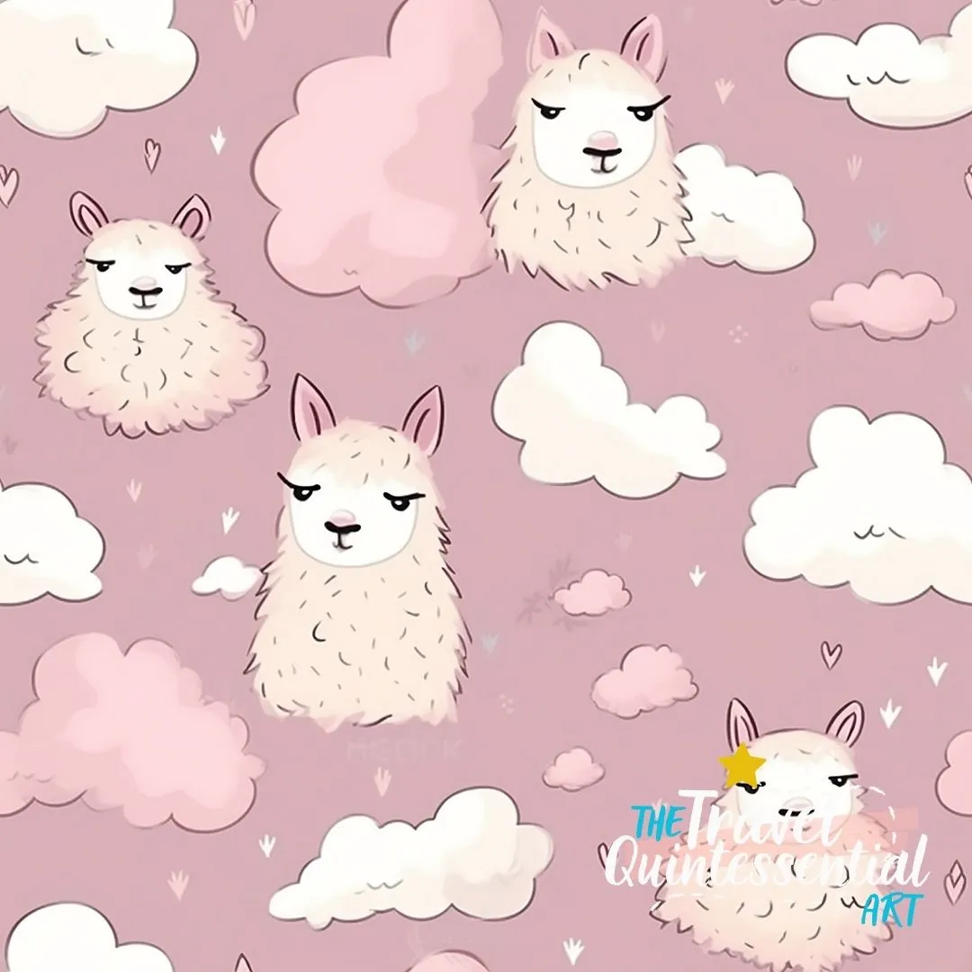 Cute Llama Cartoon Digital Art SETL001 (Tileable)