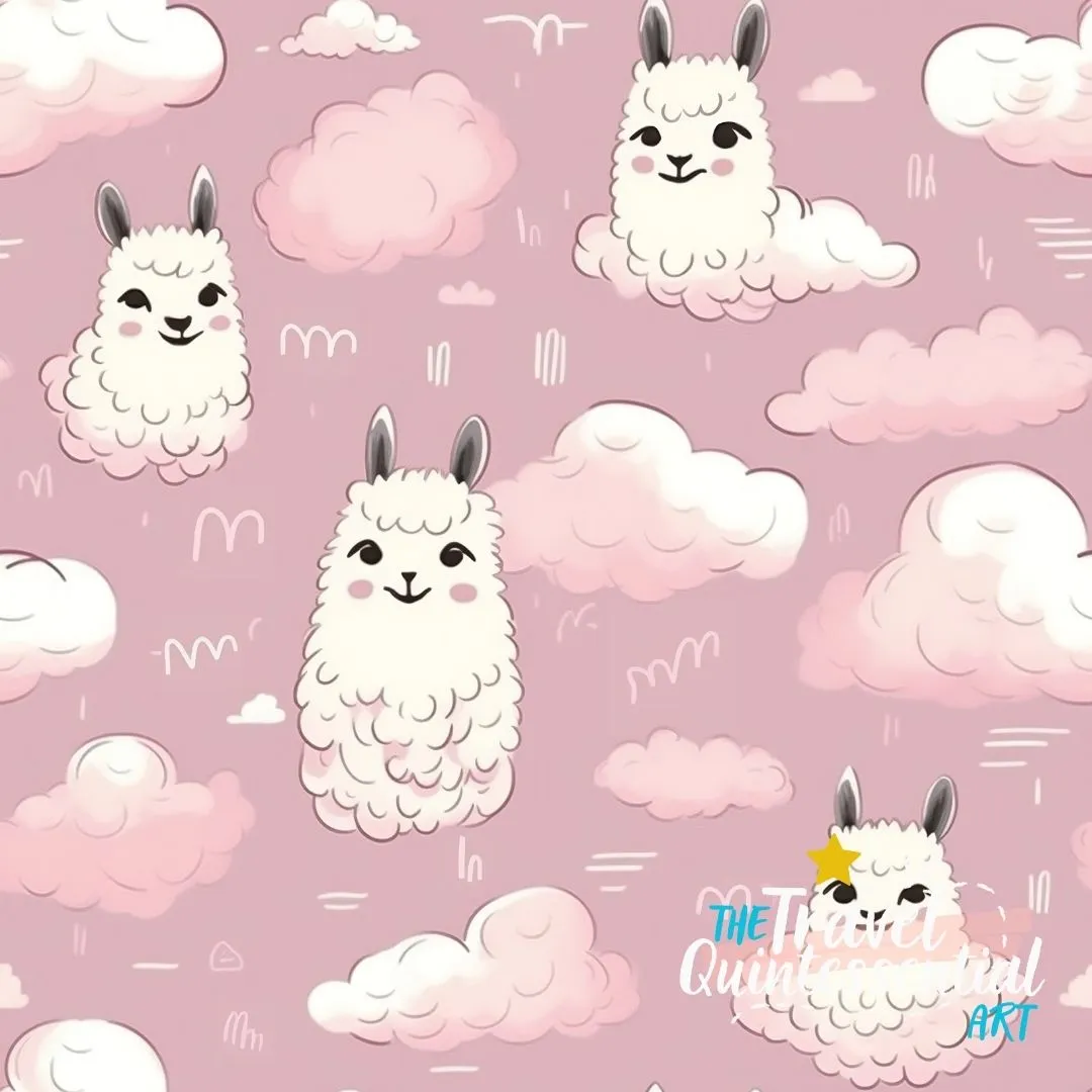 Cute Llama Cartoon Digital Art SETL001 (Tileable)