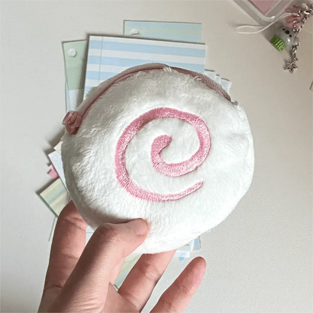 Cute Pink Narutomaki Plush Earphone Case Coin Purse