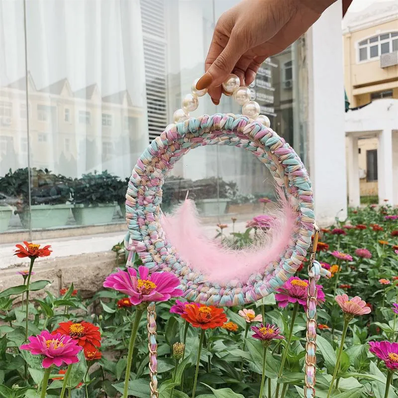 Cute Round White(Flap) Crochet Crossbody Purse PMMA Crochet Shoulder Round Handbag for Girl Circle Crochet Crossbody Purses