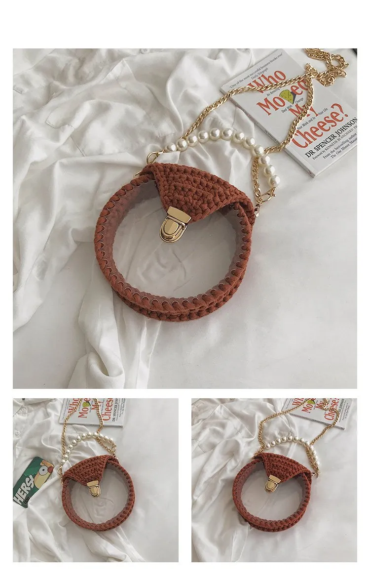 Cute Round White(Flap) Crochet Crossbody Purse PMMA Crochet Shoulder Round Handbag for Girl Circle Crochet Crossbody Purses