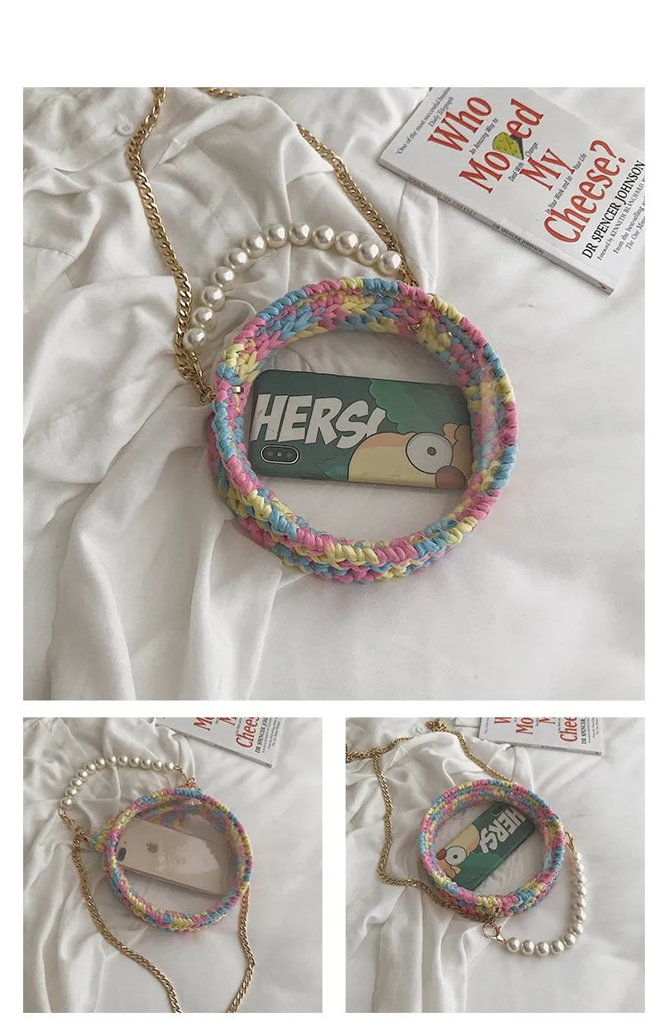 Cute Round White(Flap) Crochet Crossbody Purse PMMA Crochet Shoulder Round Handbag for Girl Circle Crochet Crossbody Purses
