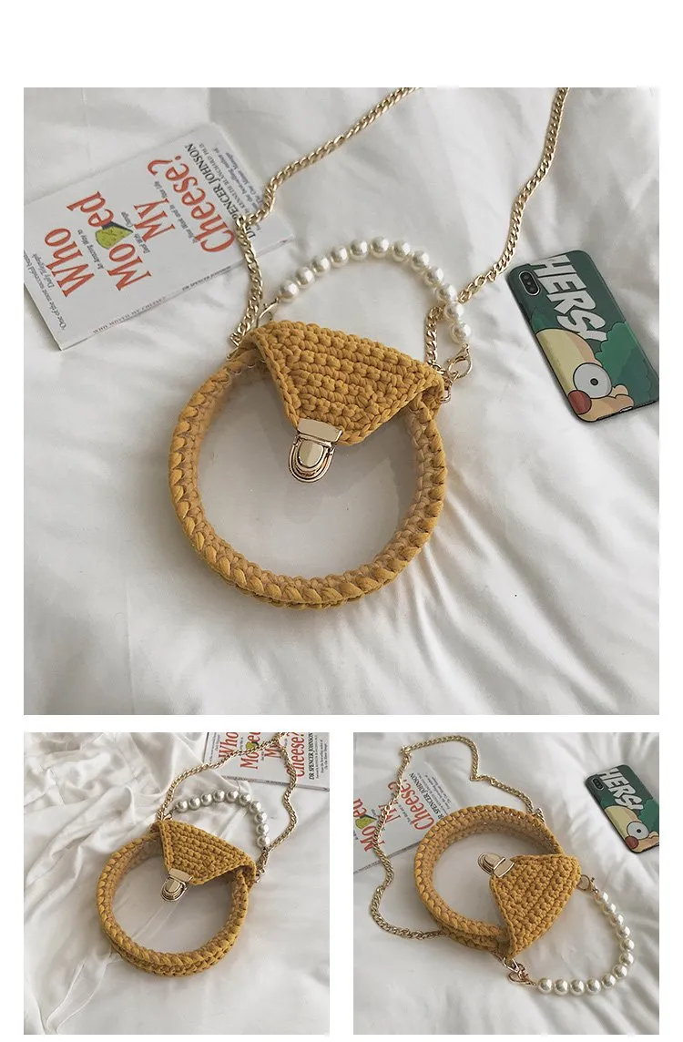 Cute Round White(Flap) Crochet Crossbody Purse PMMA Crochet Shoulder Round Handbag for Girl Circle Crochet Crossbody Purses