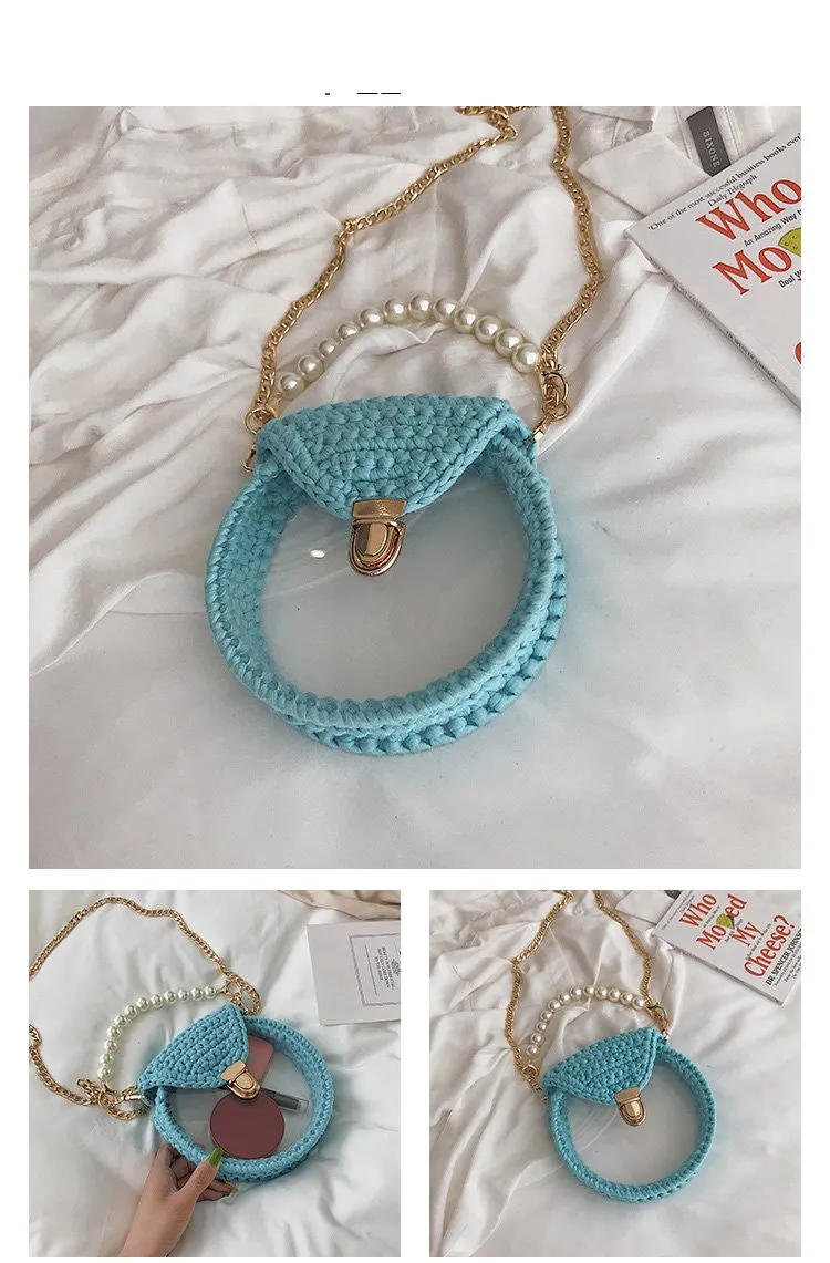 Cute Round White(Flap) Crochet Crossbody Purse PMMA Crochet Shoulder Round Handbag for Girl Circle Crochet Crossbody Purses