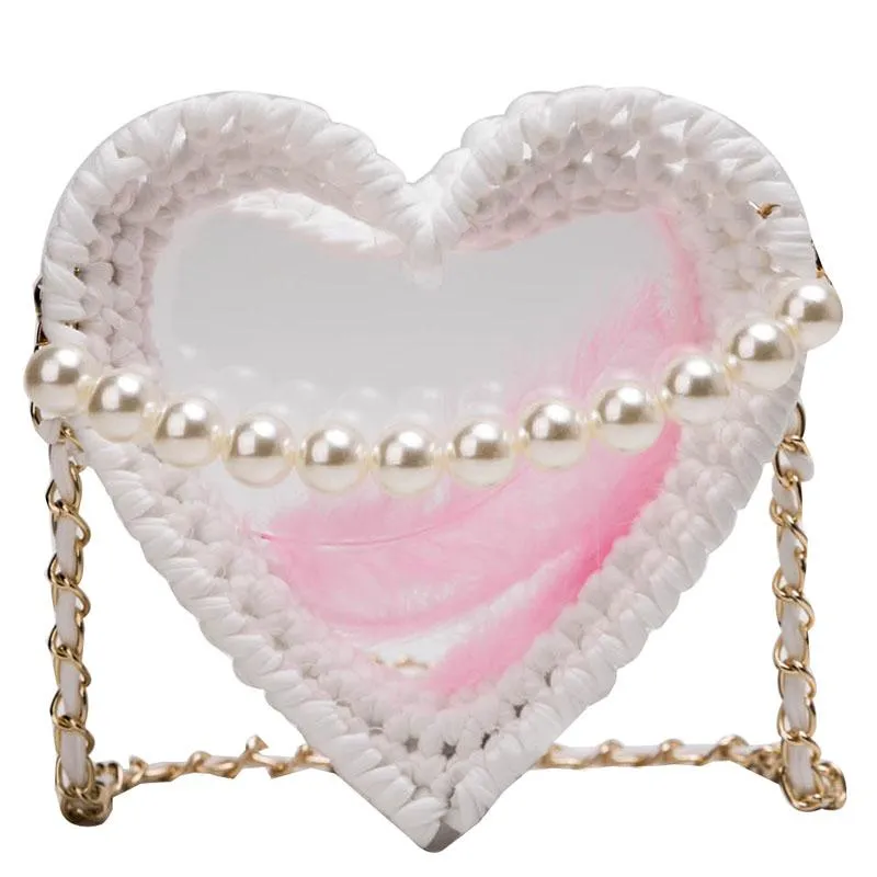 Cute Round White(Flap) Crochet Crossbody Purse PMMA Crochet Shoulder Round Handbag for Girl Circle Crochet Crossbody Purses