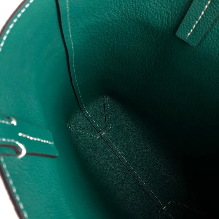 Cute Womens Green&Brown Leather Shoulder Tote Bag Best Tote Handbag Shopper Bag Purse for Ladies