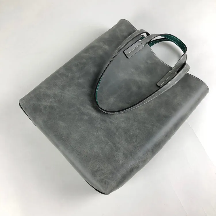 Cute Womens Green&Brown Leather Shoulder Tote Bag Best Tote Handbag Shopper Bag Purse for Ladies