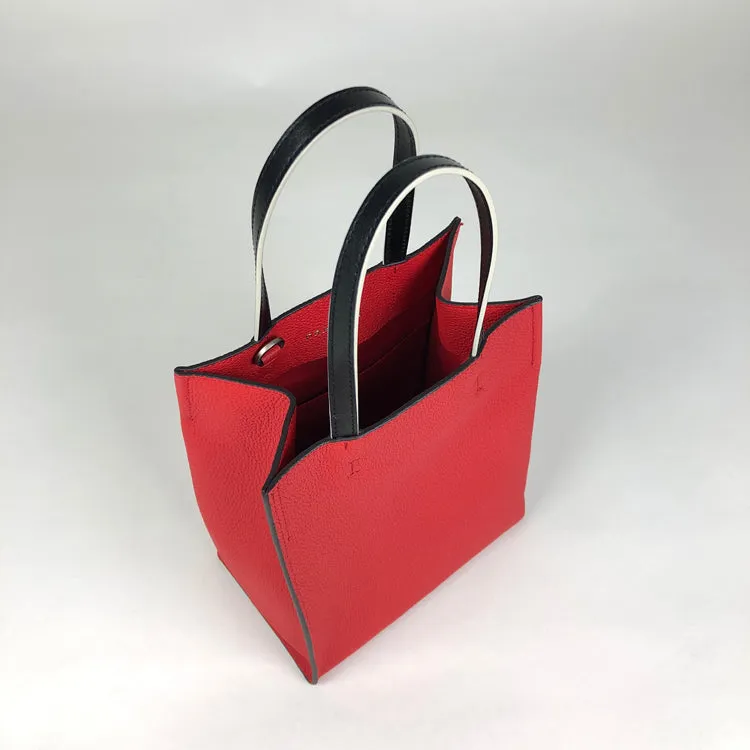 Cute Womens Red Leather Tote Bag Best Tote Handbag Small Shopper Bag Purse for Ladies