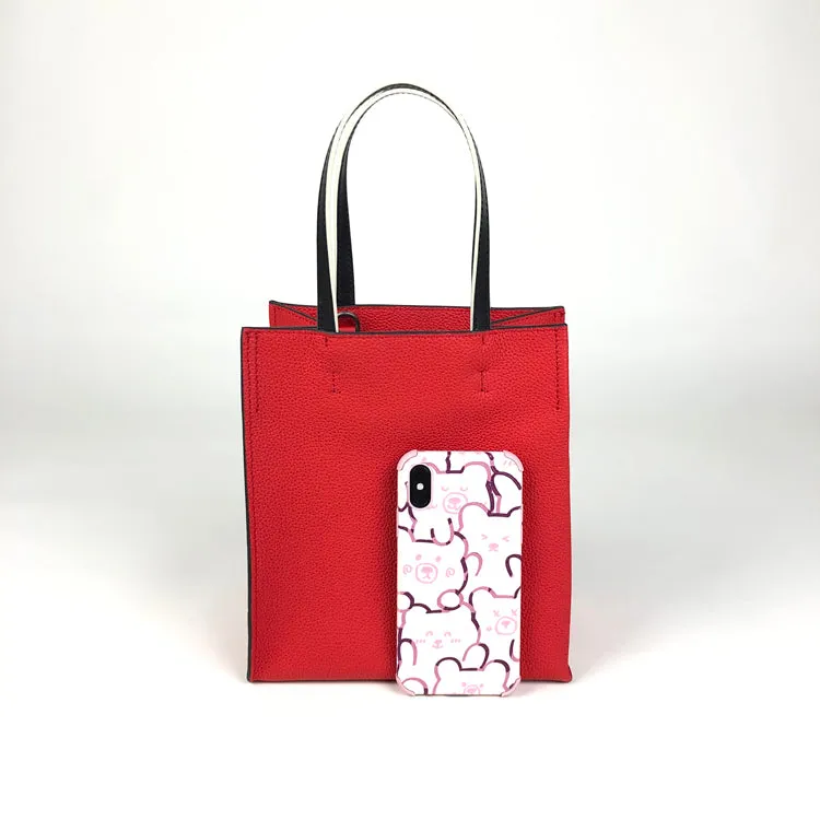Cute Womens Red Leather Tote Bag Best Tote Handbag Small Shopper Bag Purse for Ladies