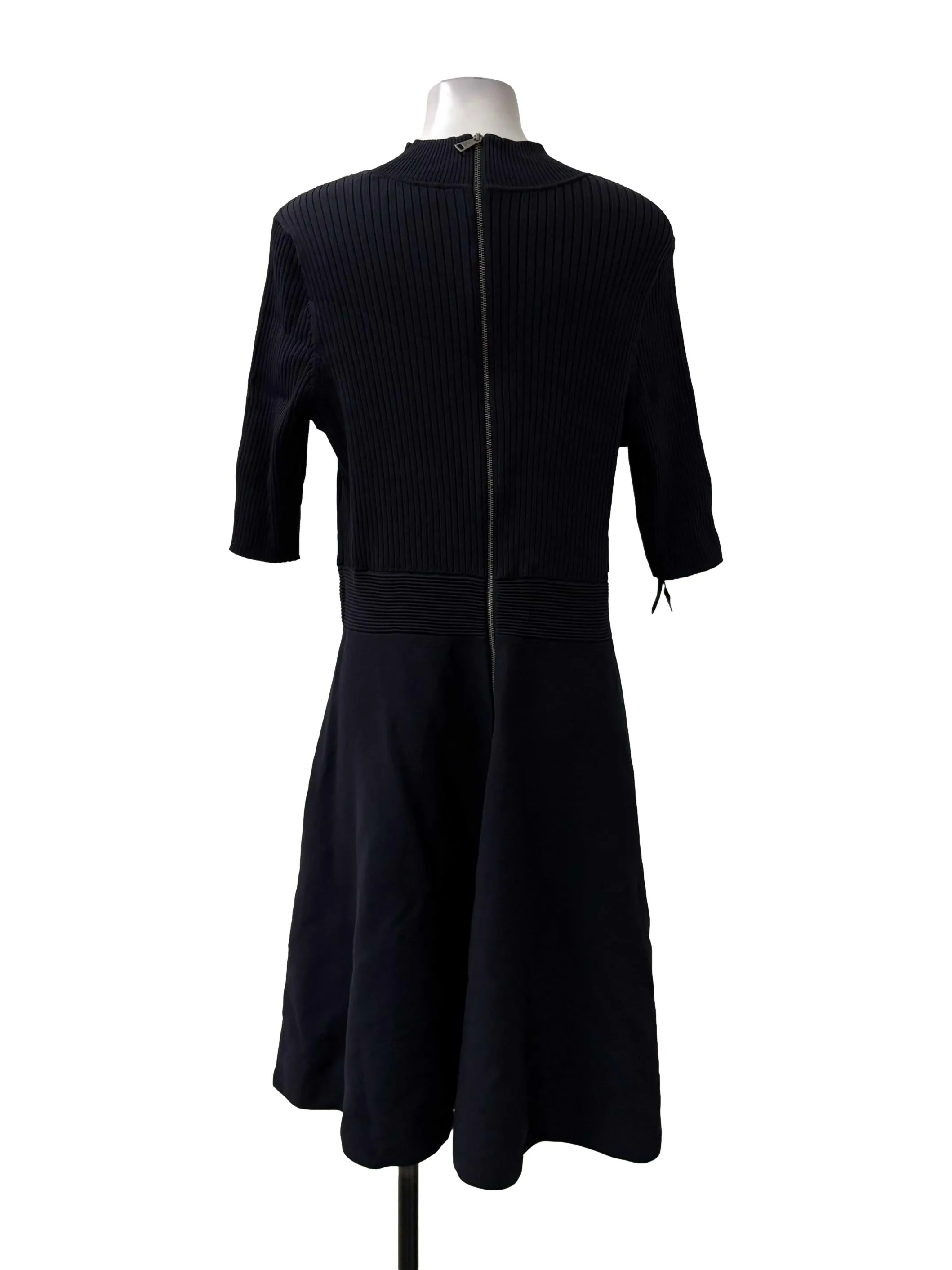 Dark Blue High Collar Ribbed Dress