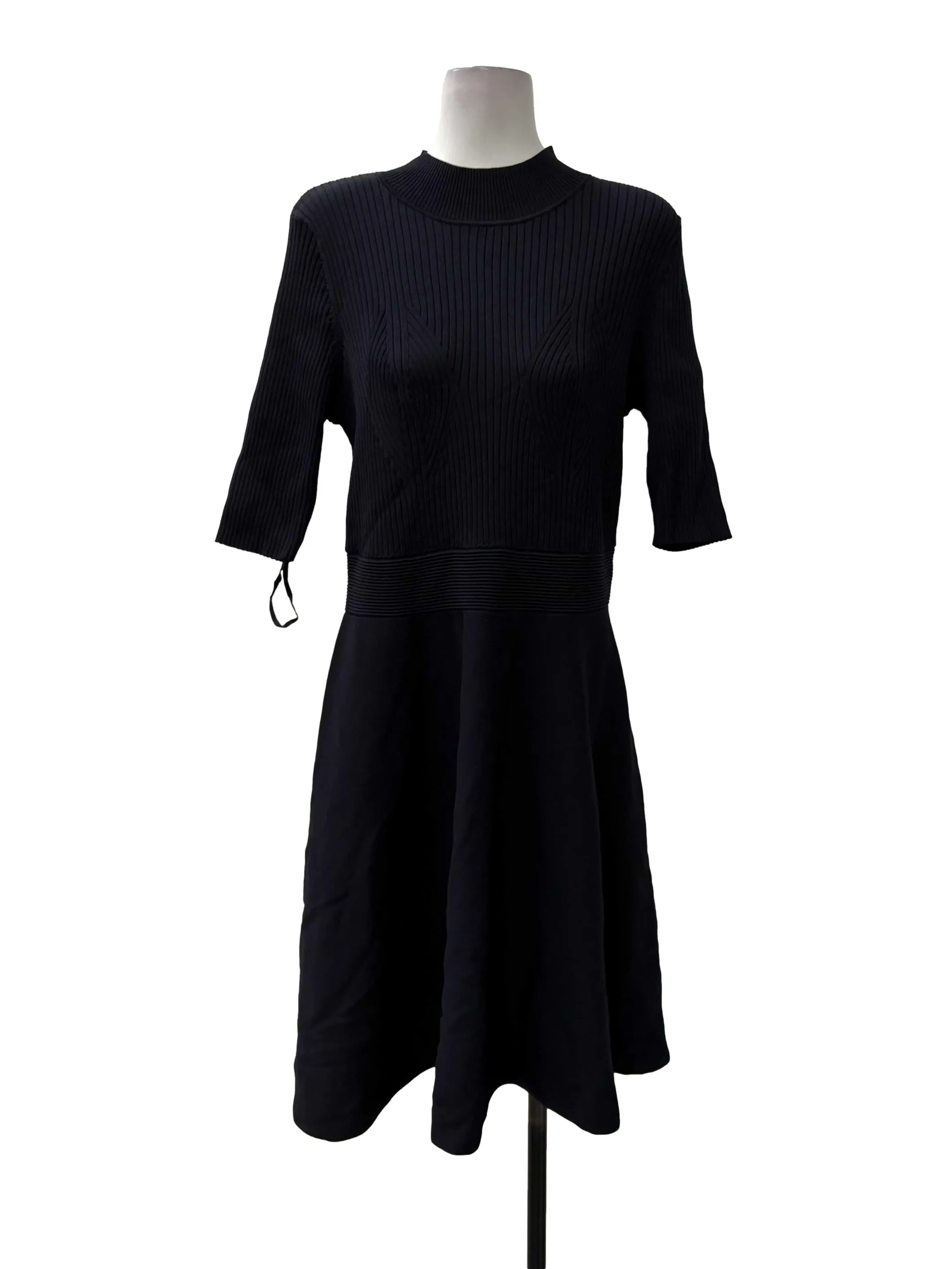 Dark Blue High Collar Ribbed Dress