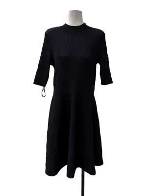 Dark Blue High Collar Ribbed Dress