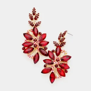 Dark Red Crystal Petal Pageant Earrings | Prom Earrings| 252699