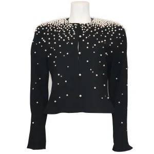 David Hayes Black Jacket w/ Pearls & Rhinestones Circa 1990s