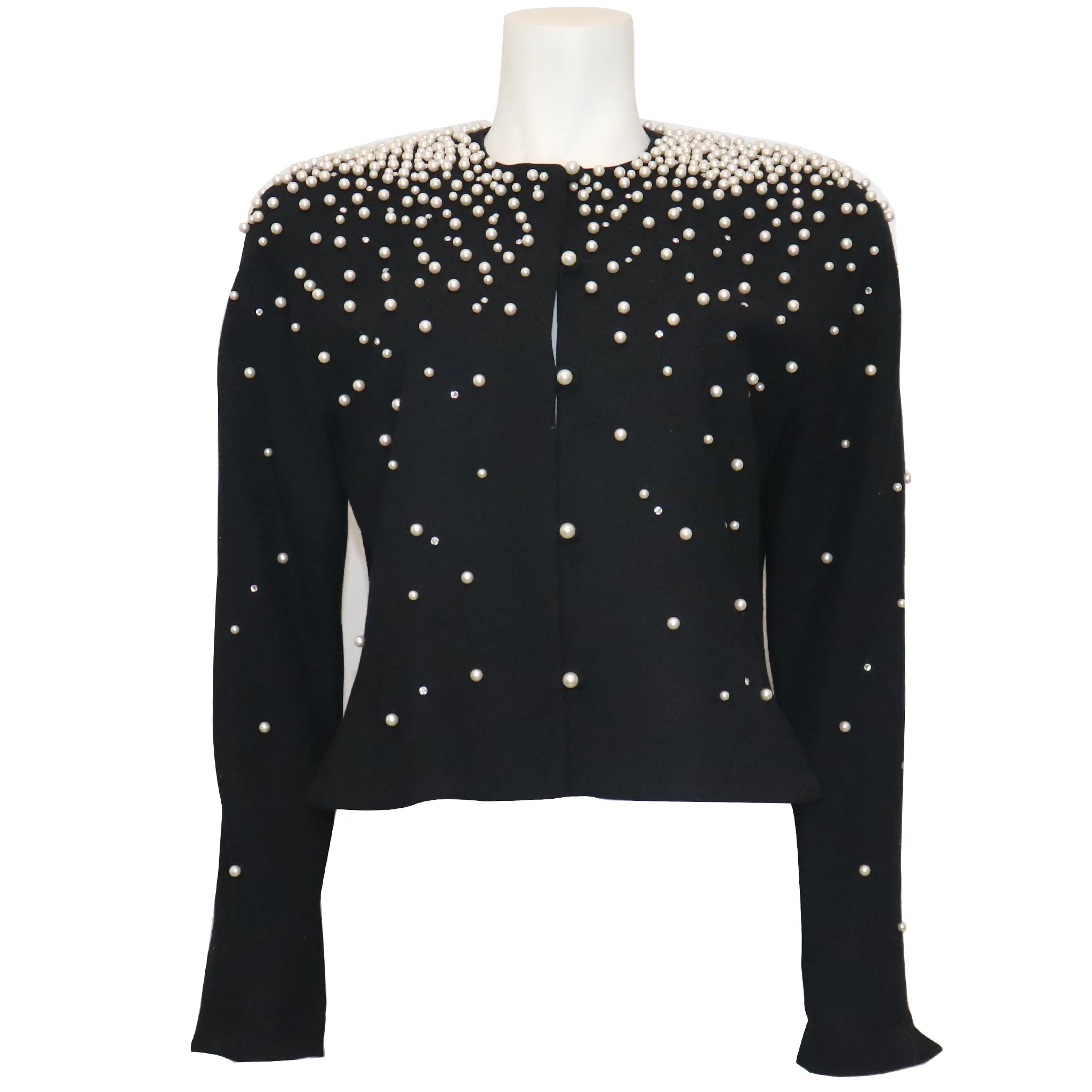 David Hayes Black Jacket w/ Pearls & Rhinestones Circa 1990s