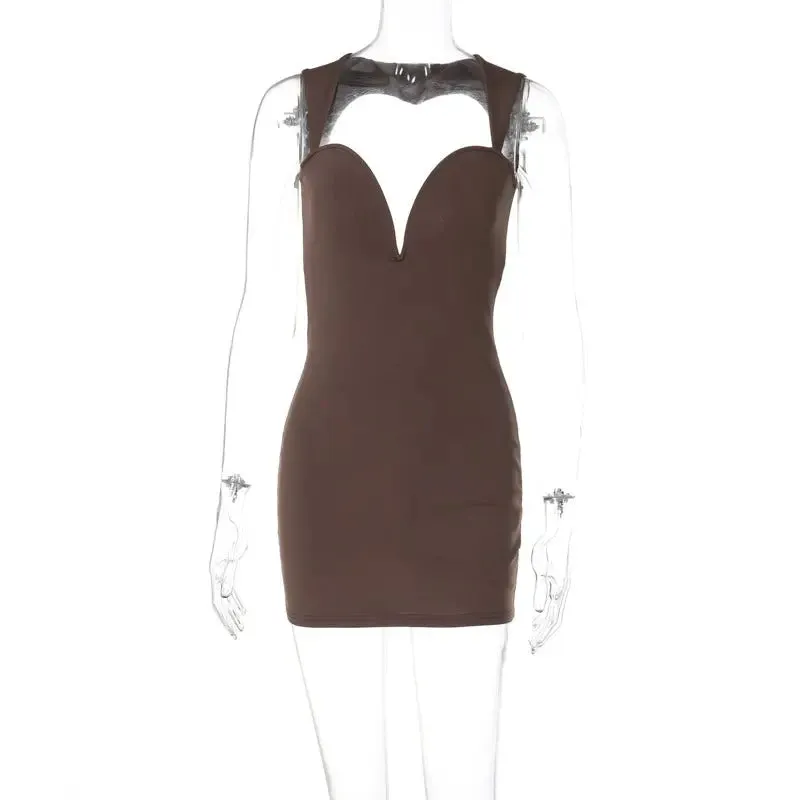 Deep V-Neck Sleeveless Sheath Dress - Womens Steel Ring Fashion Dress
