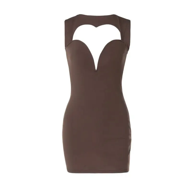 Deep V-Neck Sleeveless Sheath Dress - Womens Steel Ring Fashion Dress