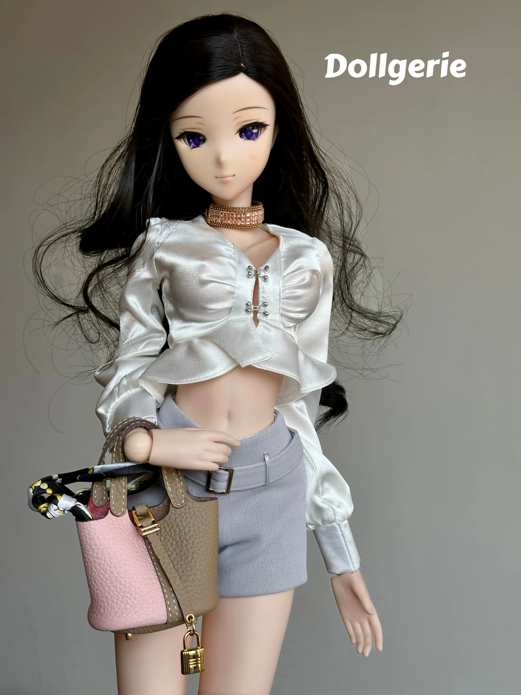 Deep-V Ruffled Pearl-Satin Blouse for SmartDoll / DD