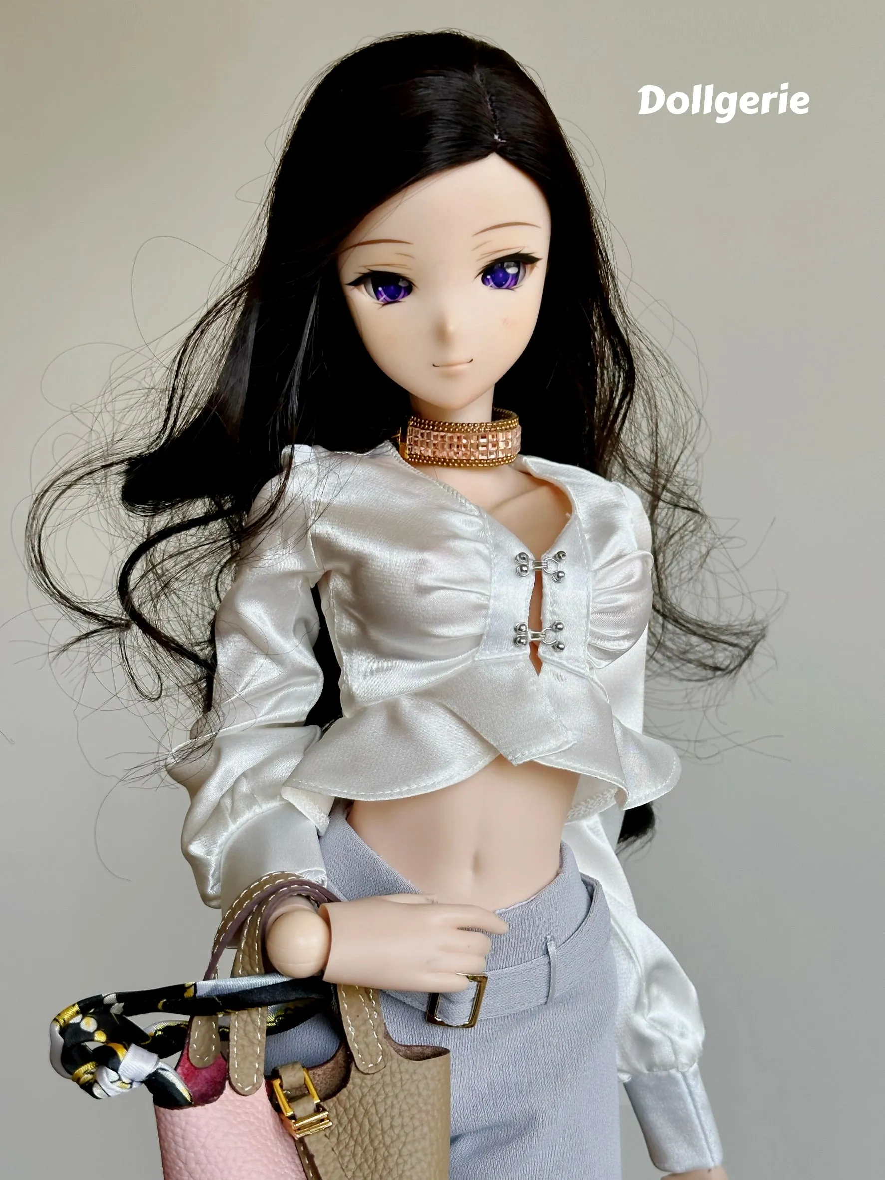 Deep-V Ruffled Pearl-Satin Blouse for SmartDoll / DD
