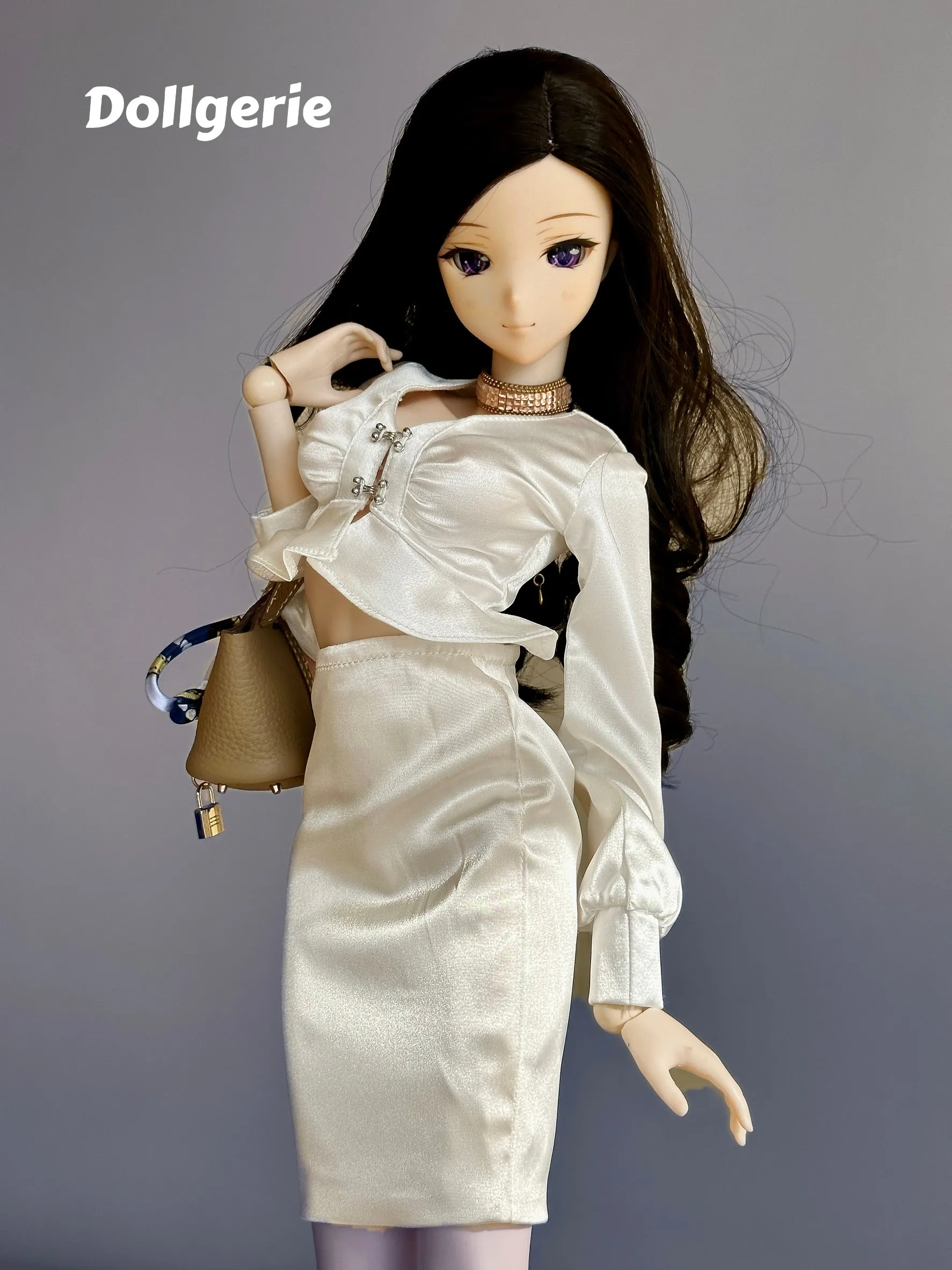 Deep-V Ruffled Pearl-Satin Blouse for SmartDoll / DD
