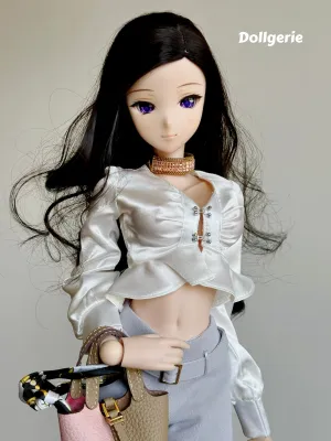 Deep-V Ruffled Pearl-Satin Blouse for SmartDoll / DD