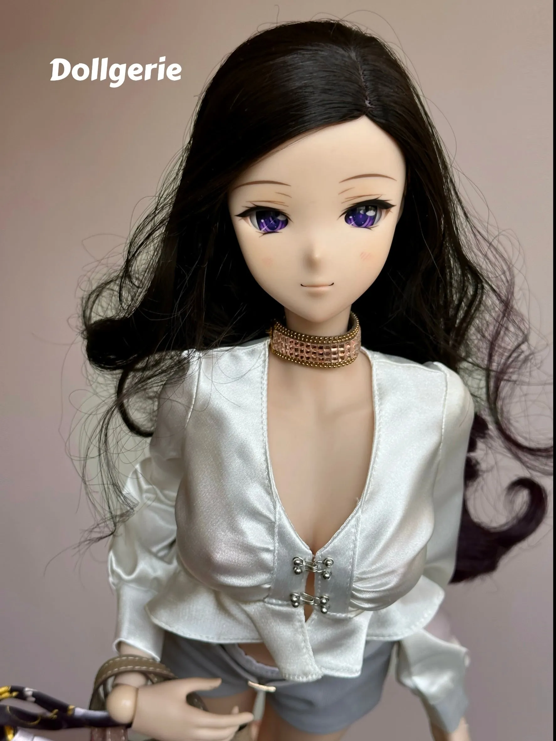 Deep-V Ruffled Pearl-Satin Blouse for SmartDoll / DD