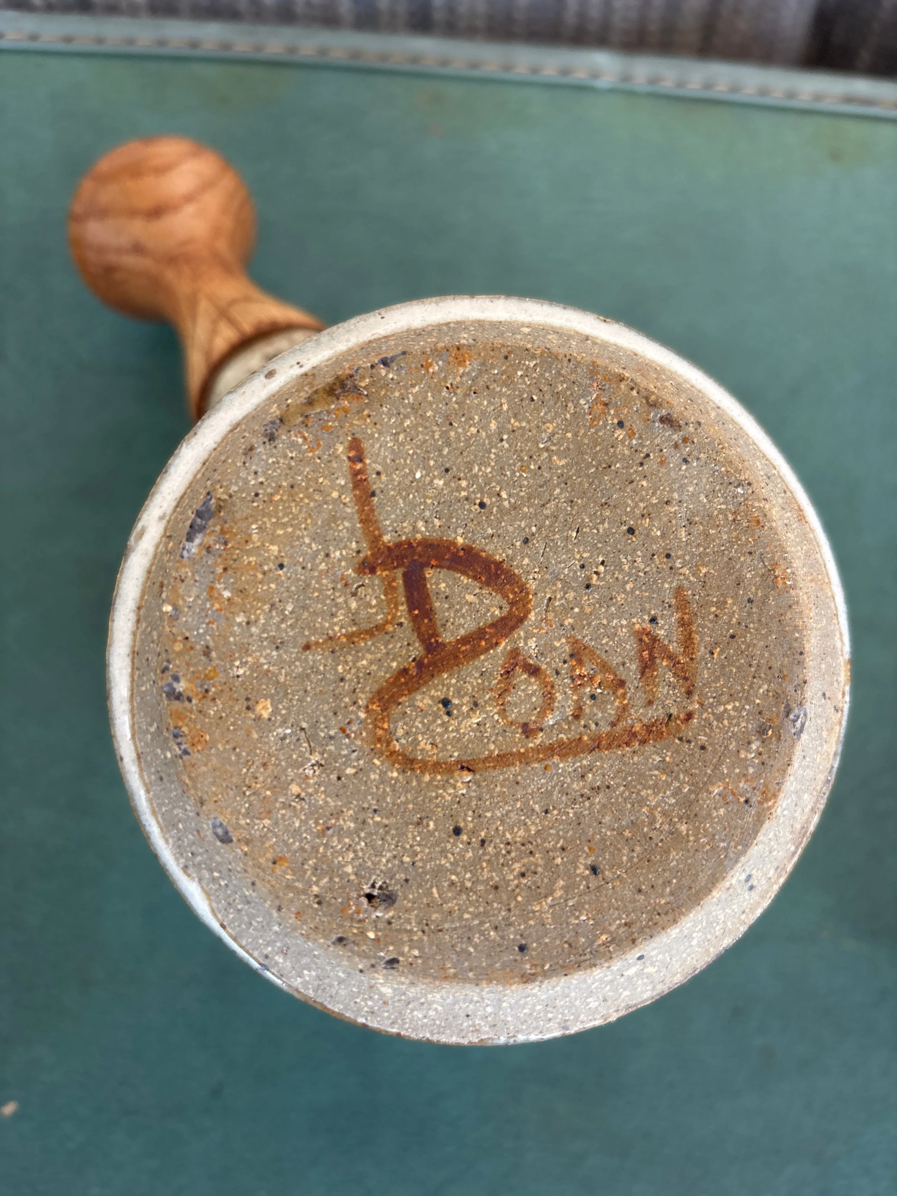 Delores Coan Pottery Hand Made Pitcher With Wood Handle