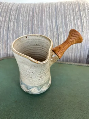 Delores Coan Pottery Hand Made Pitcher With Wood Handle