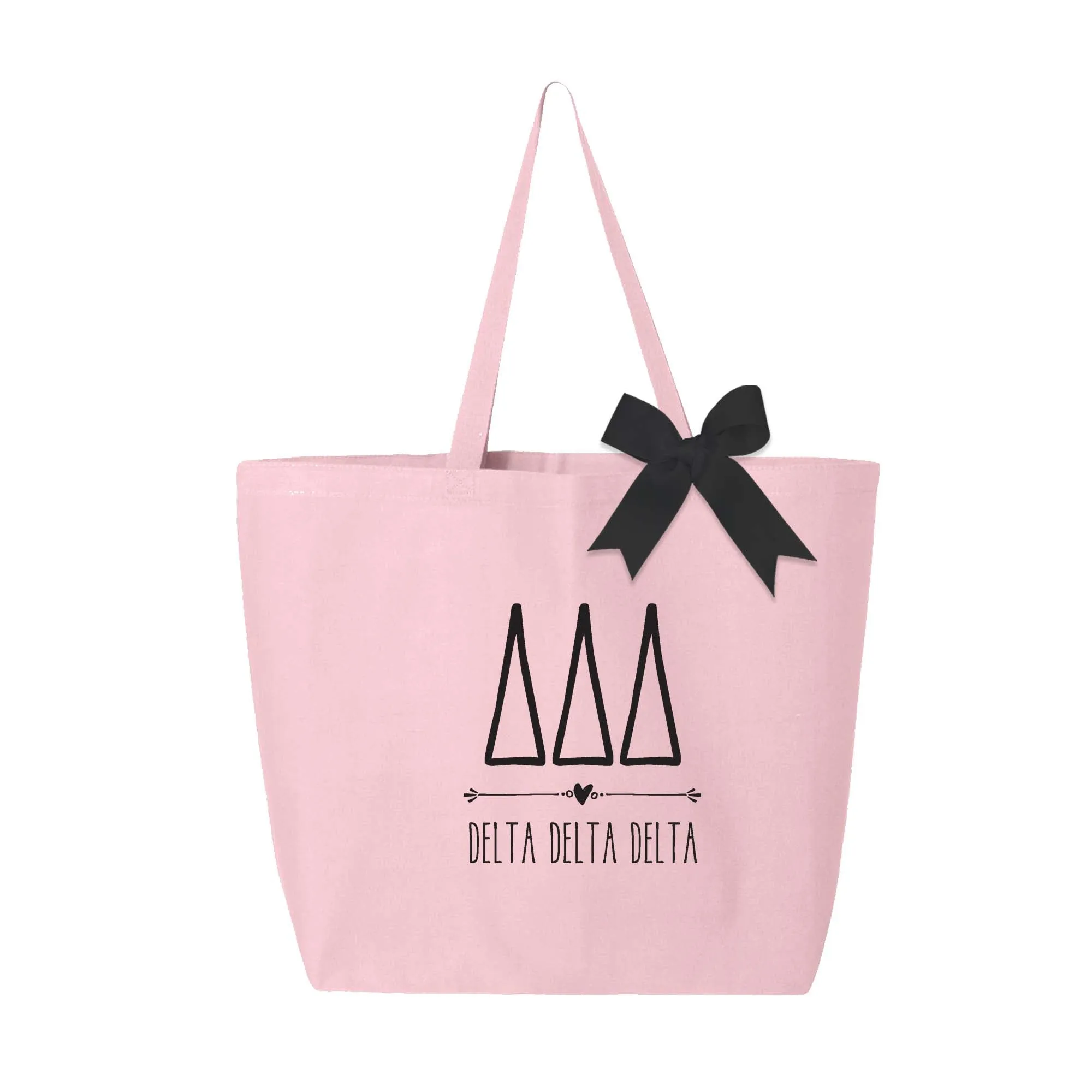 Delta Delta Delta Pink Canvas Tote Bag with Black Bow