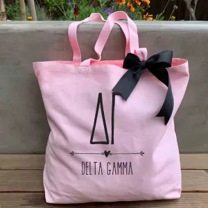 Delta Gamma Pink Canvas Tote Bag with Black Bow