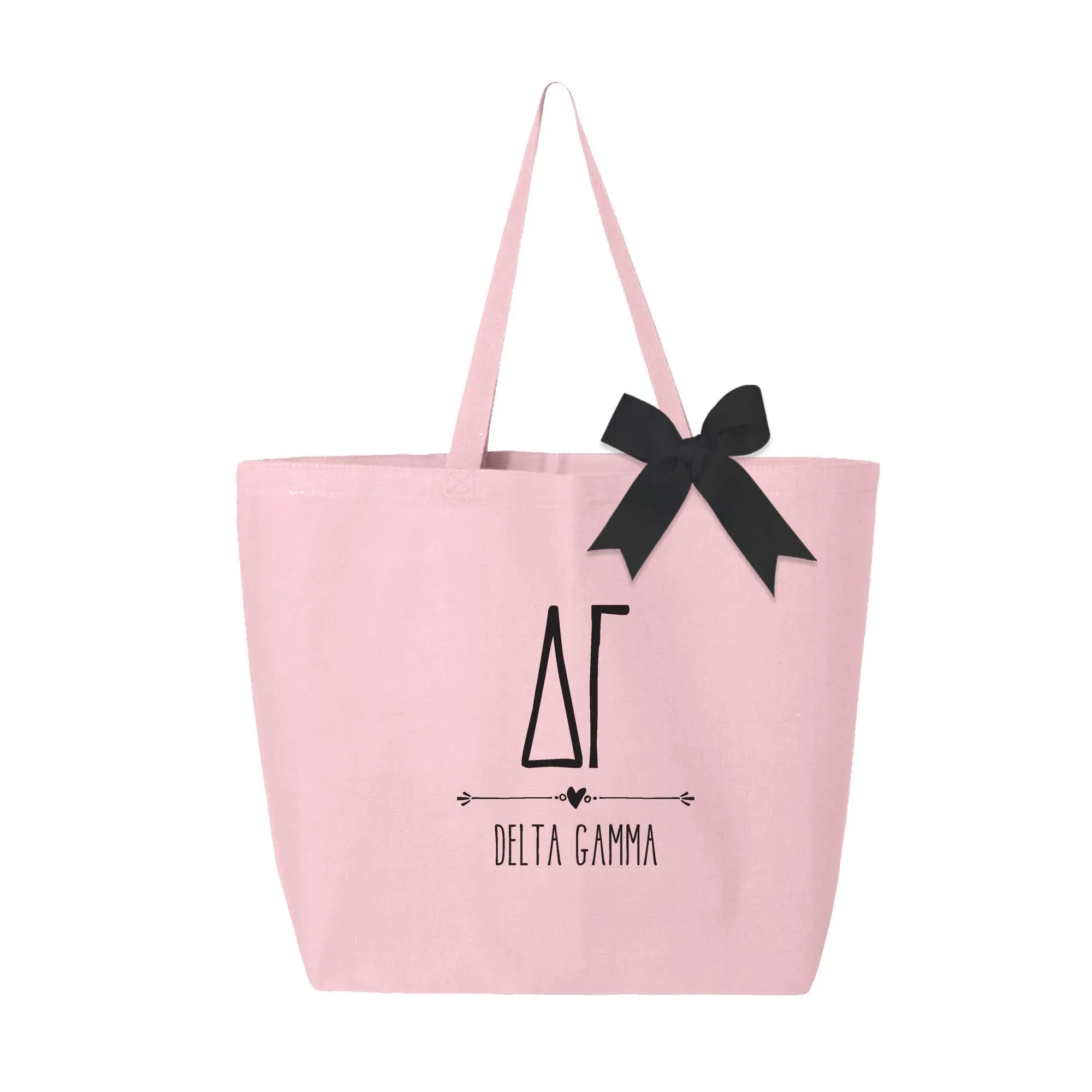 Delta Gamma Pink Canvas Tote Bag with Black Bow