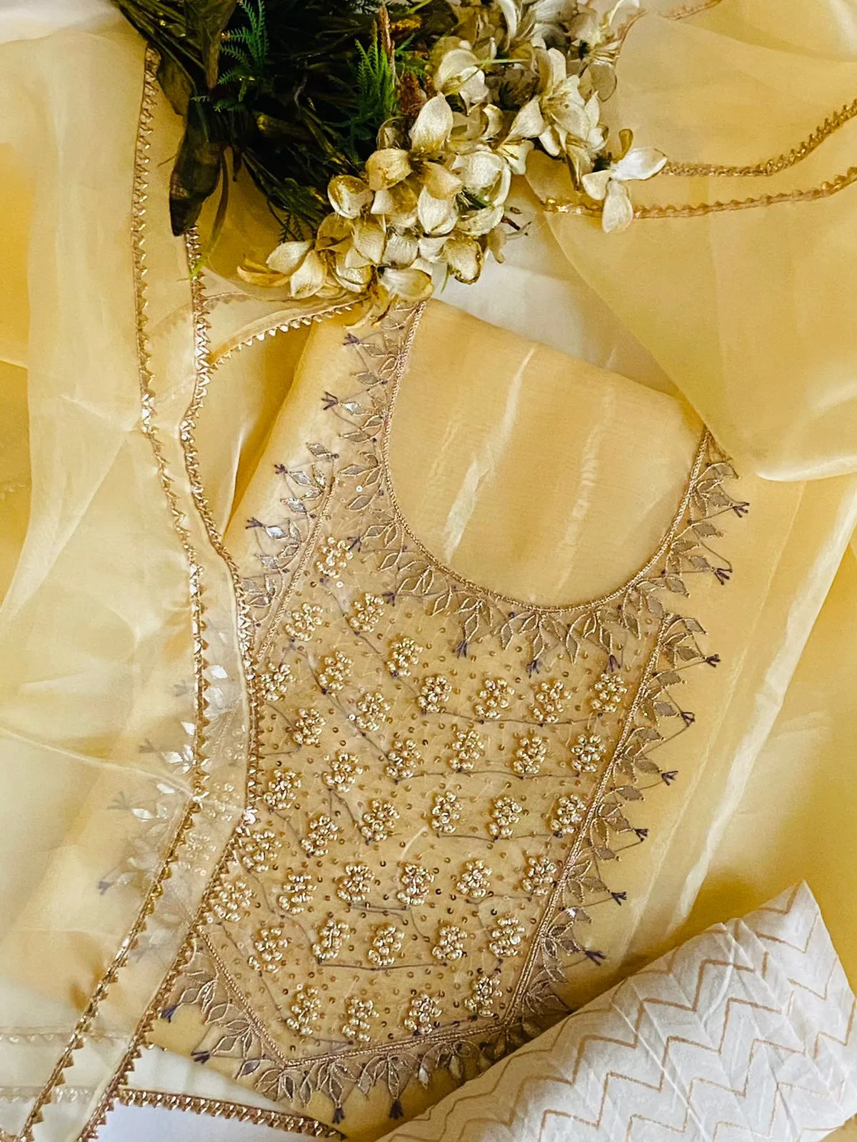 Designer Organza Salwar Suit In Cream