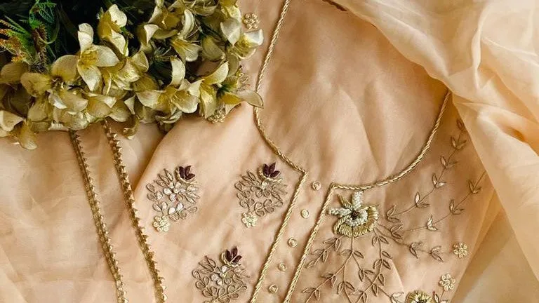 Designer Organza Salwar Suit In Cream