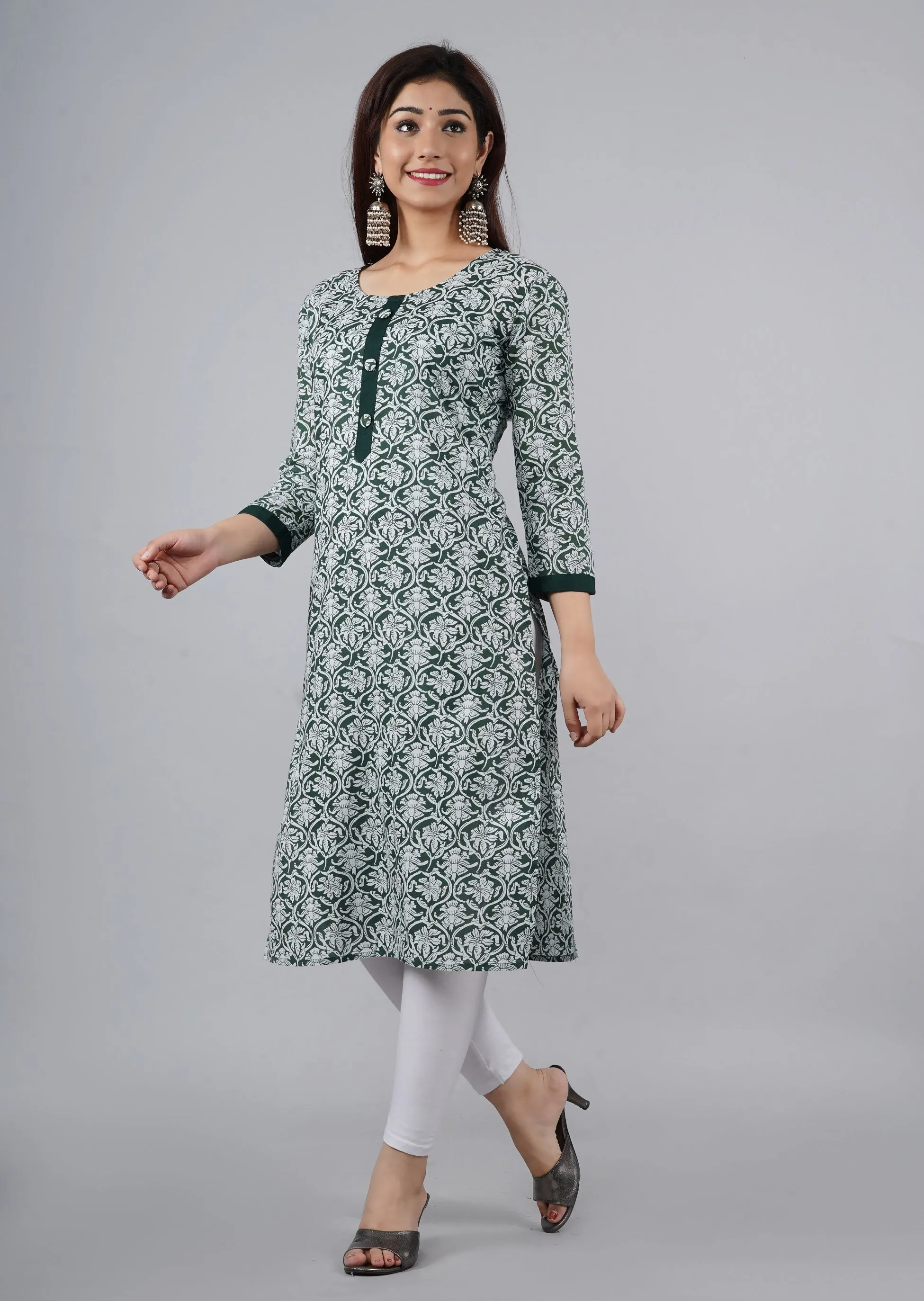 Designer Pure Cotton Green Printed Kurti