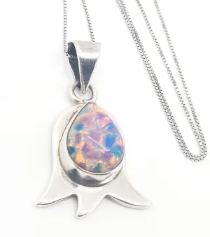 Dichroic glass vintage pink flower Taxco Mexican sterling silver necklace TC 319